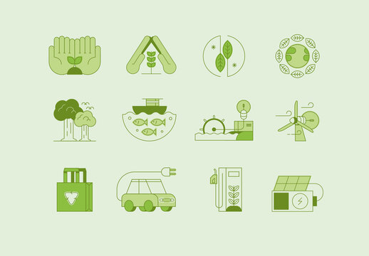 Green Geometric Organic and Natural Icon Set