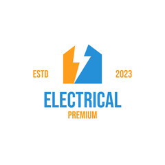 Creative electrical icon combined with the house logo design vector illustration