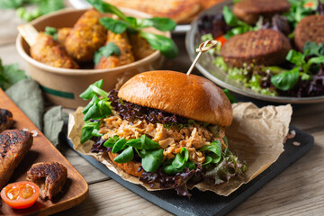 Variety of plant based meat, food to reduce carbon footprint