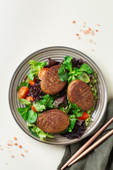 Healthy vegan Plant based cutlet with salad, lunch concept