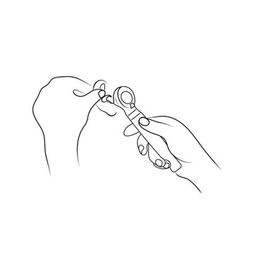 recommend clip art: Doctor checking ears with otoscope. Medical examination. Line art vector illustration.
