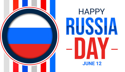 Happy Russia Day wallpaper with flag and colorful typography on the side