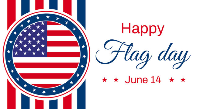 Happy Flag Day wallpaper with an American flag and typography on the side. Flag Day patriotic backdrop banner