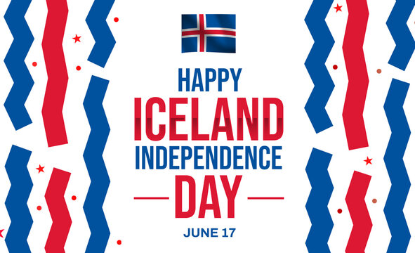 Iceland Independence Day wallpaper background with waving flag and colorful typography - Powered by Adobe