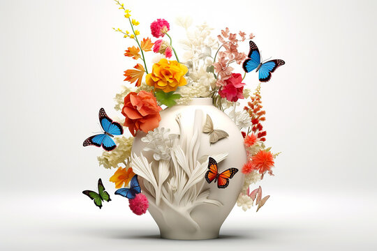 Meadow flowers in the vase in spring. Easter and spring concept. AI generated image