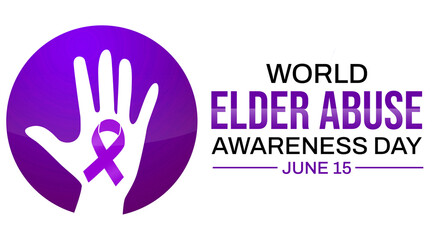 Obraz premium World Elder Abuse Awareness day background with purple typography and ribbon. June 15 is awareness day of elder abuse, backdrop design