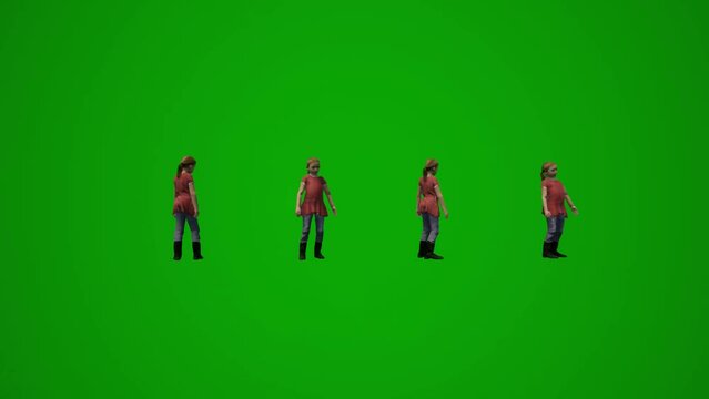 kindergarten little girls playing and talking and walking with their friends in several different views render animation 
