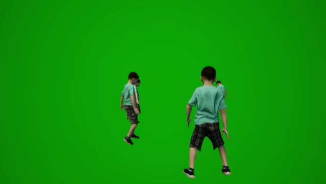 different playful little boys and girls on green screen playing and singing and talking on the playground from several different views render animation 