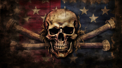 Fototapeta premium skull and crossbones pirate flag grim dark fantasy - by generative ai