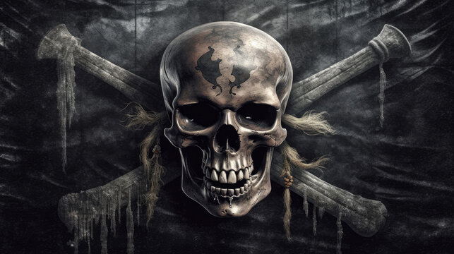 skull and crossbones grim dark pirate flag - by generative ai