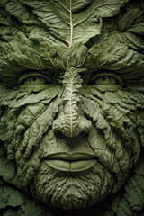 human head made out of organic leaf texture, ecology green - by generative ai