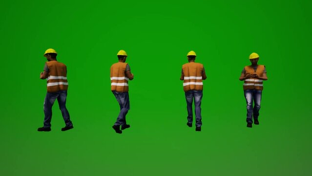 black workers on green screen checking phone in building with four different views in 3d render animation full hd animated 