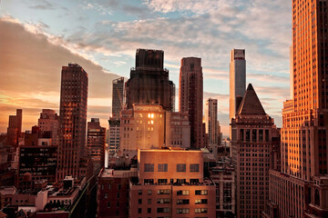 Fototapeta premium Glass skyscrapers of Manhattan, building facades in New York, modern architecture, minimalistic cityscape