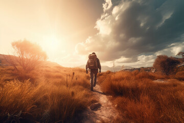 Person hiking in the mountains created with Generative AI