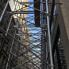 Scaffolding on buildings in Manhattan, New York City, USA