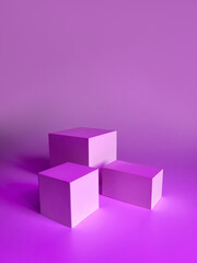 Realistic pink stand podium with square overlay background. Luxury geometric forms. Abstract minimal scene for mockup products, square stage for showcase, promotion display.