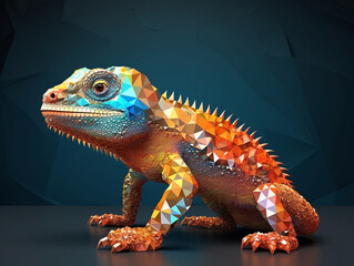 Fototapeta premium A 3D Render of a Lizard made of Geometric Polygons | Generative AI