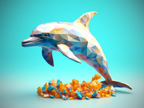 A 3D Render of a Dolphin made of Geometric Polygons | Generative AI