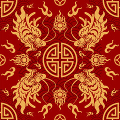 Seamless pattern happy chinese new year 2024 the dragon zodiac sign with asian elements paper cut style on color background. ( Translation : happy new year 2024 year of the dragon )