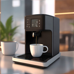 3d render of coffee machine with white clean mock-up coffee mug 