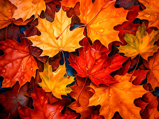 Naklejka na ściany i meble Autumn leaves background. Yellow and orange colors. Generative AI