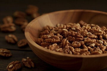 Fototapeta premium nuts in a wooden bowl created using Ai tools