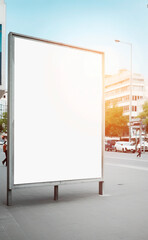 Vertical image of a blank advertising panel on the street. Mockup. Put your own text. Generative AI
