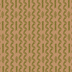 Background seamless pattern brown and green indie native concept design textile drawing