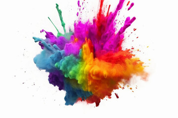 Fototapeta na wymiar Colorful rainbow holi paint splash, color powder explosion on white background created using AI tools