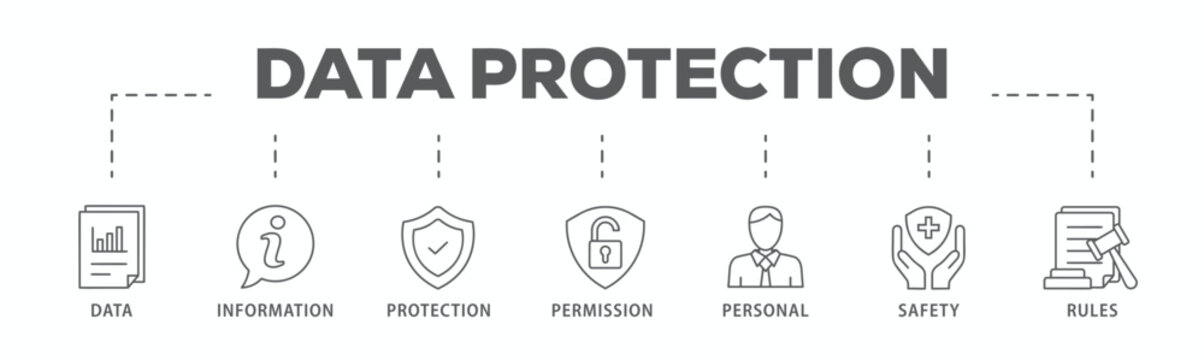 Data protection banner web icon vector illustration concept with icon of data, information, protection, permission, personal, safety and rules
