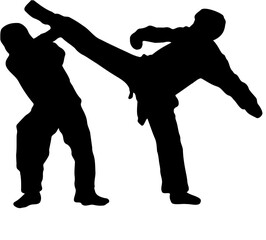 Fototapeta na wymiar silhouettes of kick boxing