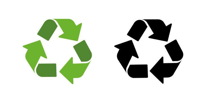 Vector recycling symbol in green and black color. Recycle symbol isolated on white background.