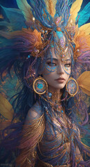 ultra detailed portrait of a woman / shaman with beautiful hairdress and feathery accents, colorful spirutual wallpaper 8k, digital art, generative ai, generative person