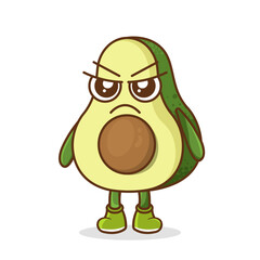 Angry. fruit character vector. avocado character illustration, Cute avocado character with angry expression vector illustration.