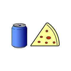 illustration of soda can and a pizza isolates on white background 