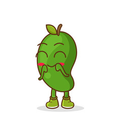Cute, funny cartoon green mango character. Illustration of a cute green mango character who is pleased