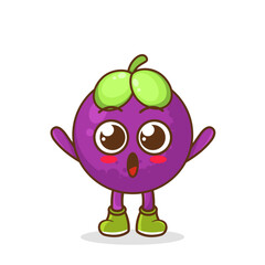 mangosteen fruit raise hands up. Illustration of a cute mangosteen character who is pleased with both hands raised