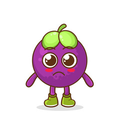 sad emoji mangosteen character, fruit character vector. mangosteen character illustration