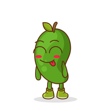 recommend clip art: Cute green mango character is teasing and sticking out his tongue. eyes closed tongue out emoji