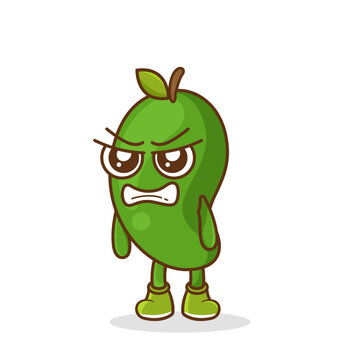 cute green mango character with angry expression, mouth wide open. suitable for emoticon, logo, mascot, sticker