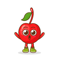 cherry fruit raise hands up. Illustration of a cute cherry character who is pleased with both hands raised