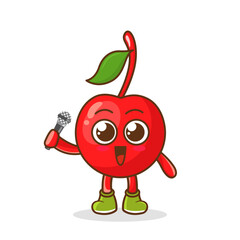 Cute cartoon cherry fruit singer character holding mic