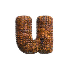 crocodile letter U - Small 3d reptile font - Suitable for wildlife, ecology or conservation related subjects