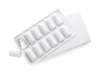 Blister with chewing gums on white background, top view