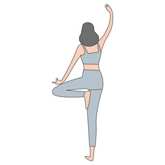Cute doodle woman wearing sportwear doing Yoga exercise, Calm of healthy, Meditation yoga