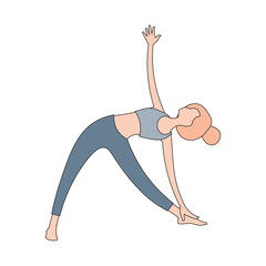Cute doodle woman wearing sportwear doing Yoga exercise, Calm of healthy, Meditation yoga