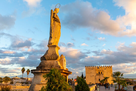 Statue of Saint Raphael on The Roman Bridge, UNESCO World Heritage Site, Cordoba, Andalusia, Spain