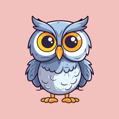 Fototapeta premium Cute cartoon owl on pink background. Vector illustration isolated on a white background