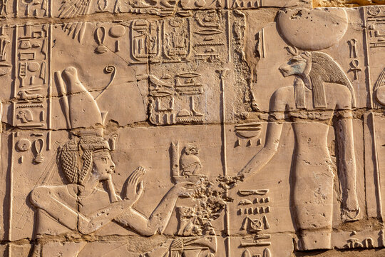 Stone Carvings and Hieroglyphs at Karnak Temple, Luxor, Thebes, UNESCO World Heritage Site, Egypt