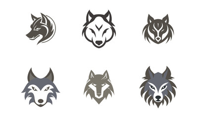 Naklejka premium Set of wolf head logo template vector icon illustration design. Collection of wolf logo designs
